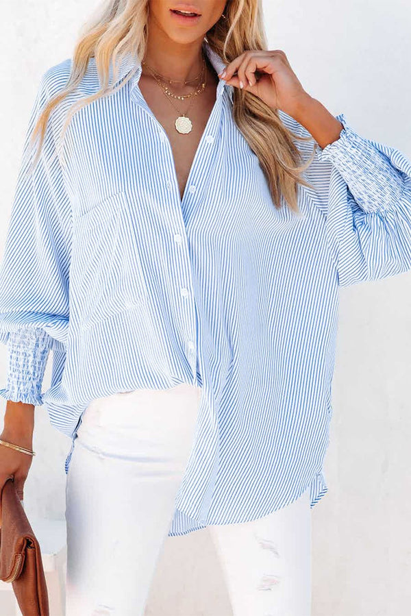 Mid-length Shirt With Striped Lapel and Oversized Drawdown Sleeves